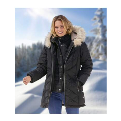 Prošívaná bunda do arktické zimy s kapucí lemovanou odepínací umělou kožešinou