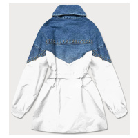 Světle modro-bílá dámská džínová denim bunda z různých spojených materiálů (PFFS12233)