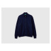 Benetton, Midnight Blue Zip-up Cardigan In Pure Merino Wool