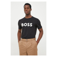 Bavlněné tričko BOSS CASUAL černá barva, s potiskem, 50481923
