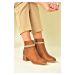 Fox Shoes Tan and Suede Women's Boots with Stone Detailed Thick Heels