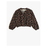 Koton Floral Round Neck Buttoned Long Sleeve Elastic Cuff