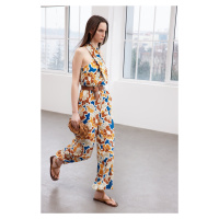 Trendyol Limited Edition Multicolored Patterned Collar Knot Detailed Maxi Woven Jumpsuit