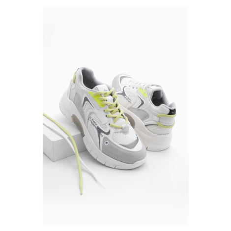 Marjin Women's Sneaker High Sole Laced Mesh Detail Sneakers Arreb White