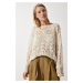 Happiness İstanbul Women's Cream Openwork Seasonal Knitwear Sweater