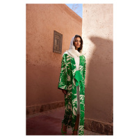 Trendyol Green Tropical Pattern Long Woven Kimono & Kaftan