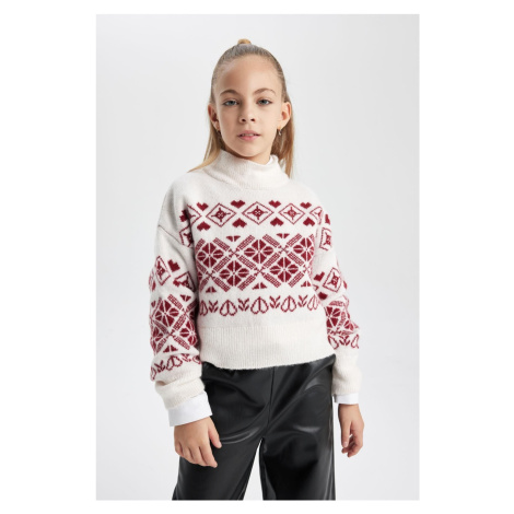 DEFACTO Girl's New Year Themed Crew Neck Knitted Sweater