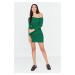 Trendyol Emerald Green Fitted Asymmetric Neck Open Shoulder Mini Ribbed Stretch Knit Dress