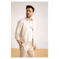 DEFACTO Modern Fit Linen Blend Long Sleeve Shirt