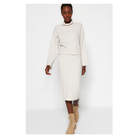 Trendyol Beige Normal Waist Thessaloniki/Knitwear Look Midi Pencil Skirt