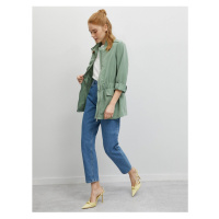 Koton Women's Gathered Waist High Neck Green Trench Coat