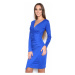 Řasené šaty s dlouhým rukávem a efektem sukně barva modrá