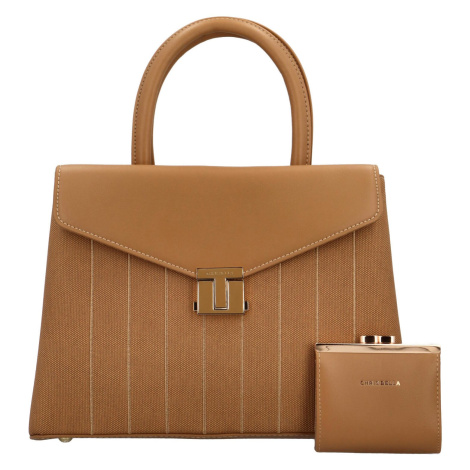 Elegantní sada dámské kabelky do ruky a peněženky Vittoria, camel