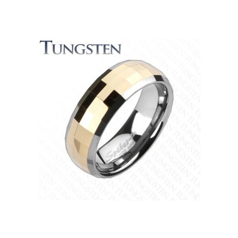Wolframový prsten - obdélníkové lomené zlaté dlaždice Šperky eshop