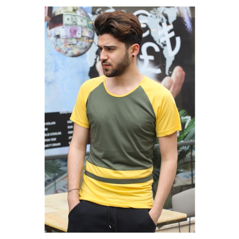 Madmext Stripe Detailed Khaki T-Shirt 3014