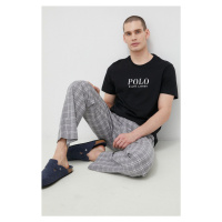 Bavlněné pyžamové tričko Polo Ralph Lauren černá barva, s potiskem