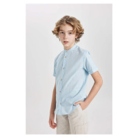 DEFACTO Boy's Stand Collar Linen Look Short Sleeve Shirt