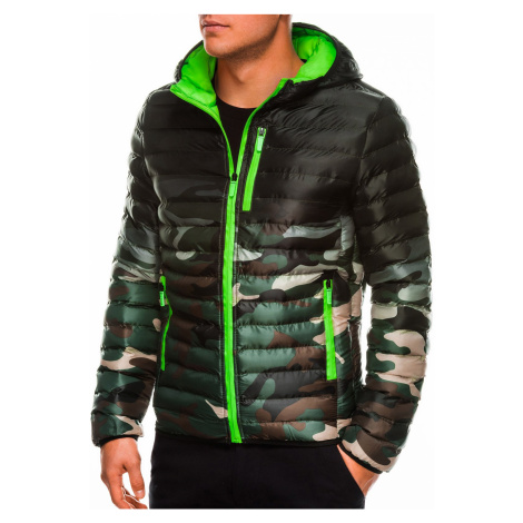 Ombre Clothing Pánská prošívaná zimní bunda Avalanche zeleno-maskáčová C319
