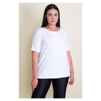 Şans Women's Plus Size White Cotton Fabric Crew Neck Blouse