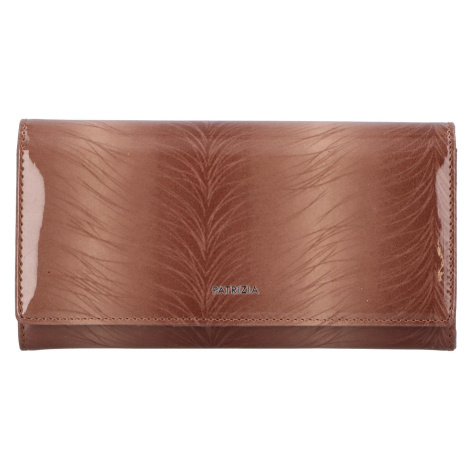 Luxusní větší dámská kožená peněženka Samantha, zemitá lakovaná PATRIZIA