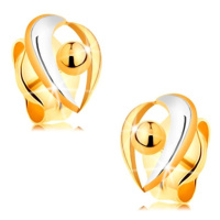Zlaté puzetové náušnice 585 - obloučky v bílém a žlutém zlatě, kulička