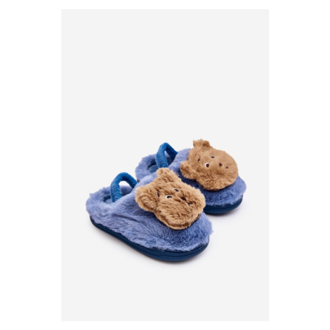 Dětské kožešinové papuče s medvídkem, modrá Dicera Kesi