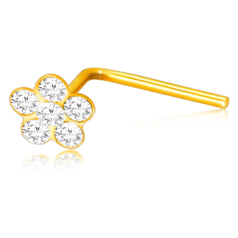 Zahnutý piercing ve žlutém 375 zlatě - kvítek ozdobený čirými zirkony Šperky eshop