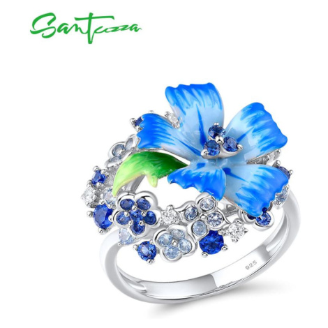 Masivní stříbrný prsten modré květiny FanTurra