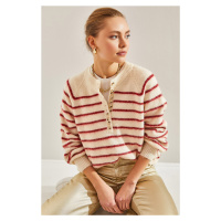 Bianco Lucci Women's Rayon Striped 11-Button Knitwear Sweater