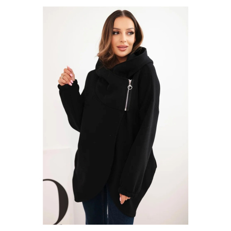 Dámská mikina s kapucí a asymetrickým zipem teplá černá