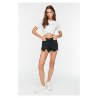 Trendyol Anthracite Ripped Mini High Waist Denim Shorts