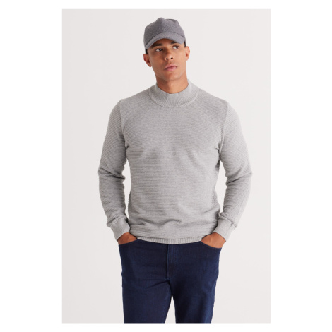 AC&Co / Altınyıldız Classics Men's Gray Melange Standard Fit Half Turtleneck Cotton Patterned Kn