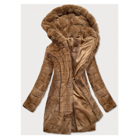 Hnědá dámská bunda - kožíšek s kapucí (BR9746-12) S'WEST | Modio.cz