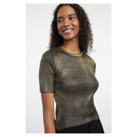 Trendyol Gold Crop Leaf Crew Neck Knitwear Sweater