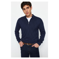 Trendyol Navy Blue Slim Fit Half Turtleneck Zippered Collar Cotton Smart Knitwear Sweater