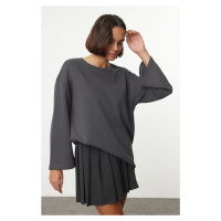 Trendyol Anthracite Crew Neck Oversize/Wide Pattern Spanish Sleeve Knitted Sweatshirt