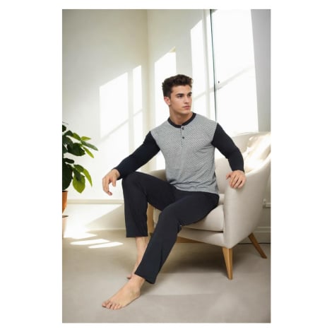 J2580 Dewberry Mens Jacquard Pyjama Set-GREY