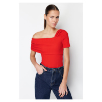 Trendyol Red Asymmetrical Collar Fitted Knitted Bodysuit