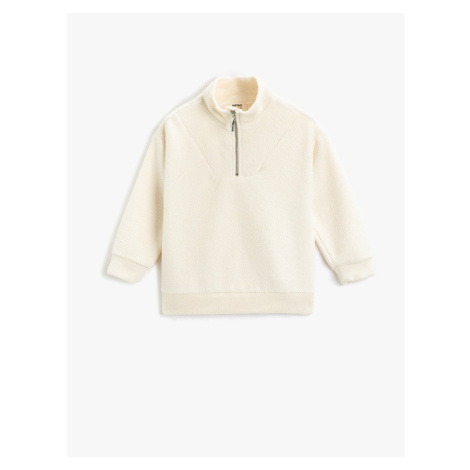 Koton Soft Textured Basic Sweatshirt with Half Zipper Standing Collar Long Sleeved.