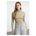 Trendyol Stone Fitted Turtleneck Finger Detailed Ribbed Stretchy Knitted Blouse