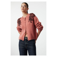 Trendyol Brick Oversize/Wide Pattern Soft Texture Shiny Glitter Embroidered Knitwear Cardigan