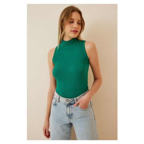 Happiness İstanbul Women's Green Turtleneck Cotton Knitted Blouse