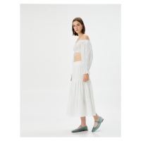 Koton Elastic High Waist Textured Midi Skirt