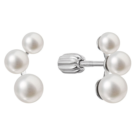 Evolution Group Stříbrné náušnice pecky s třemi bílými říčními perlami 21101.1B