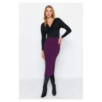 Trendyol Purple Smart Crepe Belt Detailed Fleto Pocket Midi Pencil High Waist Elastic Knitted Sk