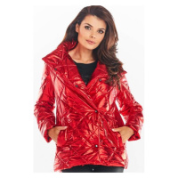 Dámská prošívaná bunda s vysokým límcem v červené barvě