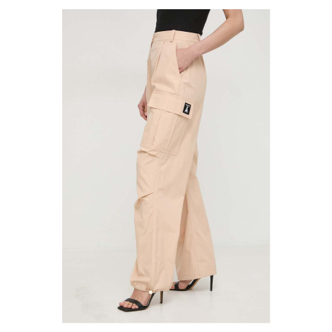 Bavlněné kalhoty Patrizia Pepe béžová barva, kapsáče, high waist, 8P0602 A391