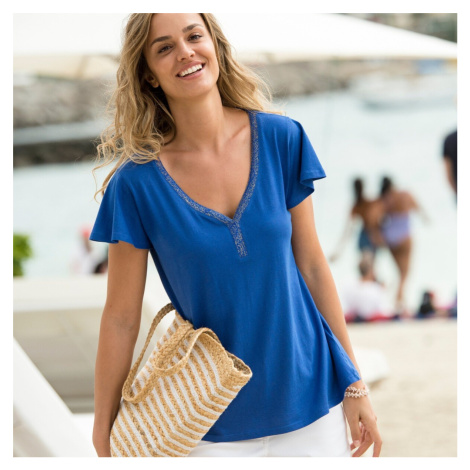 Blancheporte Jednobarevné tričko se třpytivou lemovkou ve výstřihu tmavě modrá