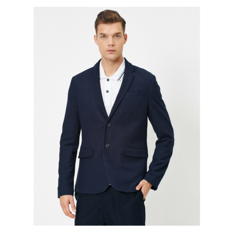 Koton Men's Navy Blue Pocket Detailed Buttoned Blazer Jacket