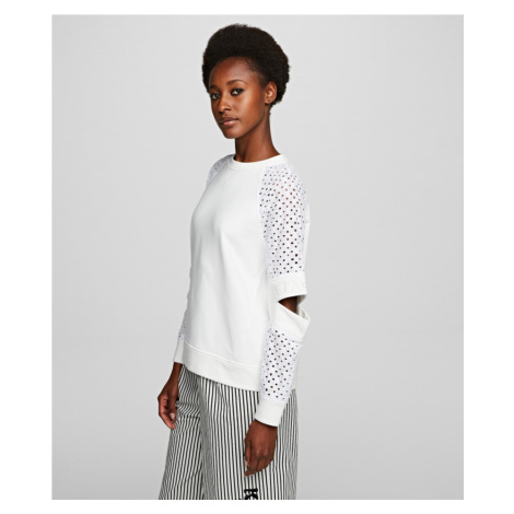 Mikina karl lagerfeld cut out lace slv sweat top bílá